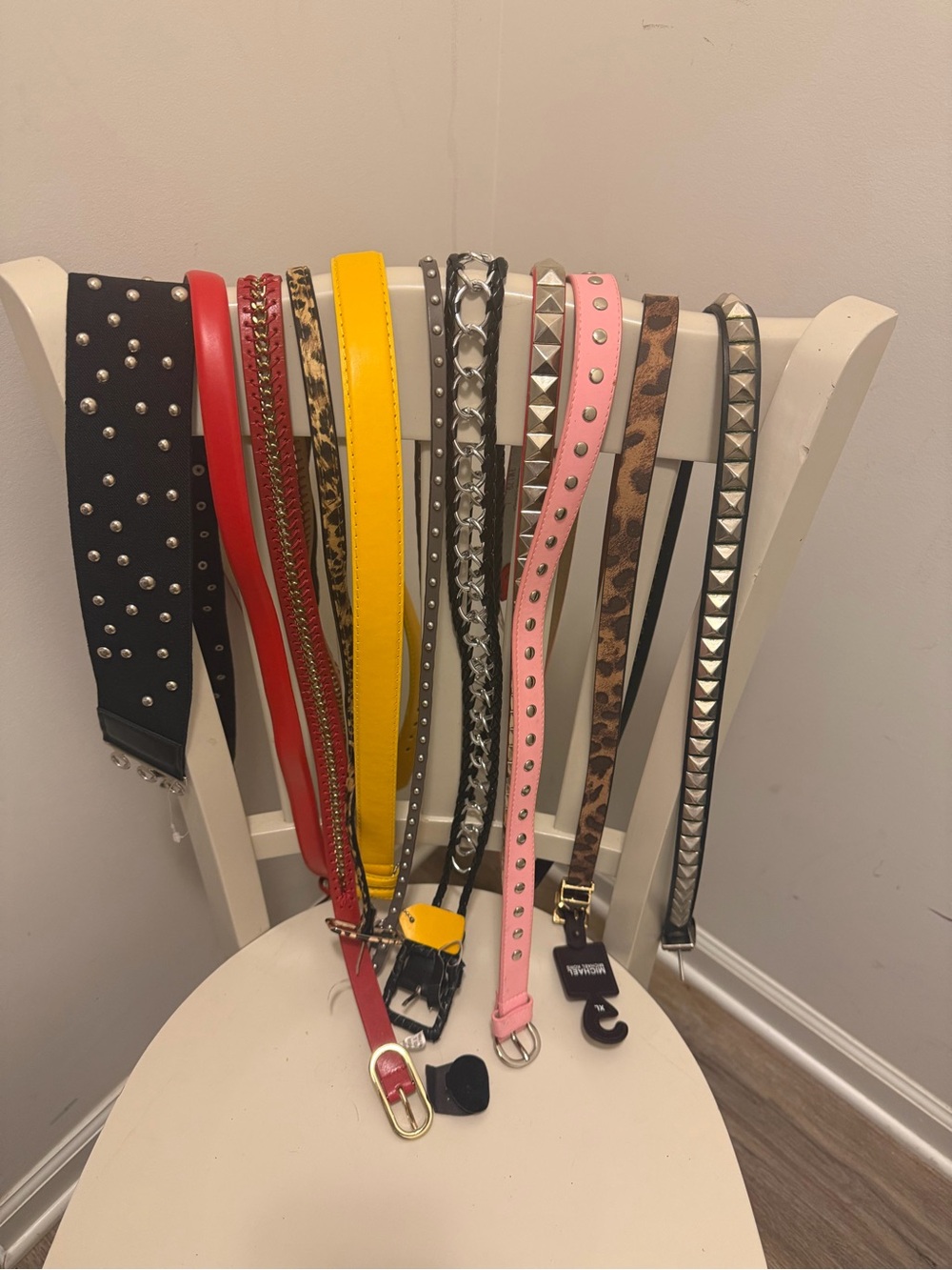 Studded & Chain Women’s Belt Bundle - Black, Red, Yellow, Pink, Leopard, Tan
